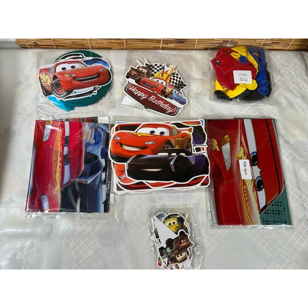 Cars Birthday Decorations Cupcake Toppers, Banner, Balloons, Tablecloth X